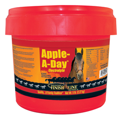 Finish Line® Electrolytes and Trace Minerals help promote healthy hydration in your horse by replacing electrolytes lost during daily activity. This electrolyte/mineral replacement replenishes electrolytes. Apple-A-Day™ was the original apple flavored, no sugar electrolyte! It is a cost-effective product that contains no fillers, no sugars and no artificial colors!