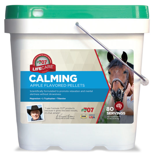 Formula 707 Calming uses premium quality magnesium oxide to maximize bioavailability and combines it with two of the agents best known to have a calming effect in horses: thiamine and L-tryptophan.